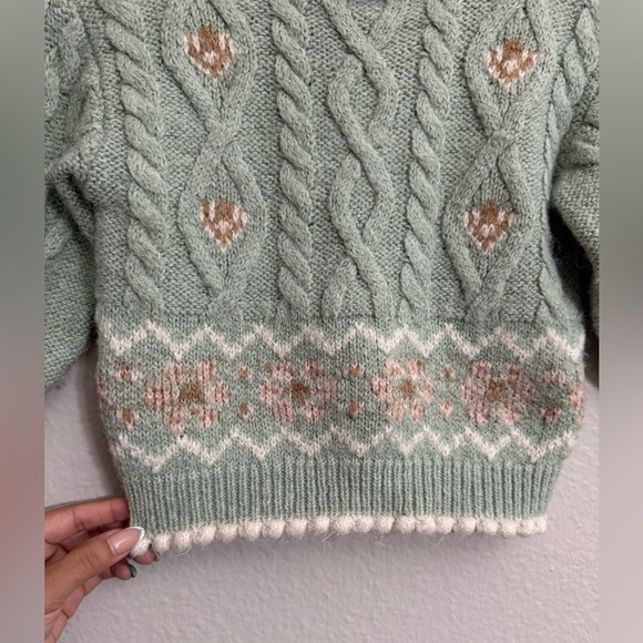 ZARA Kids | Sea Green | Jacquard Cable Knit Sweater - Picture 7 of 8